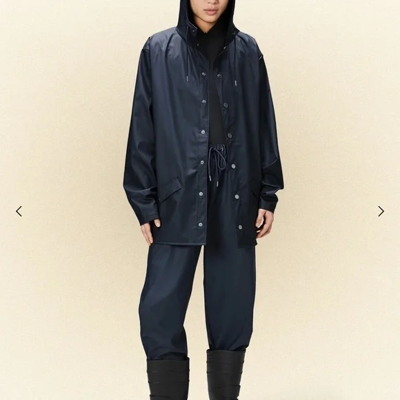 RAINS UNISEX  HOODED RAIN JACKET NAVY SZ L/XL - Picture 3 of 14